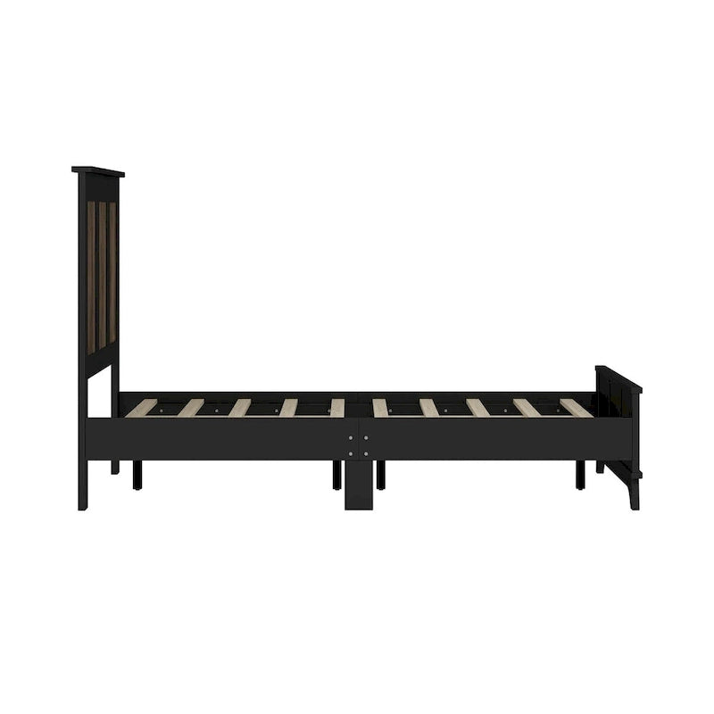 Set 4 pezzi per camera da letto: letto a piattaforma stile rustico, comodino e cassettiera con maniglie in metallo