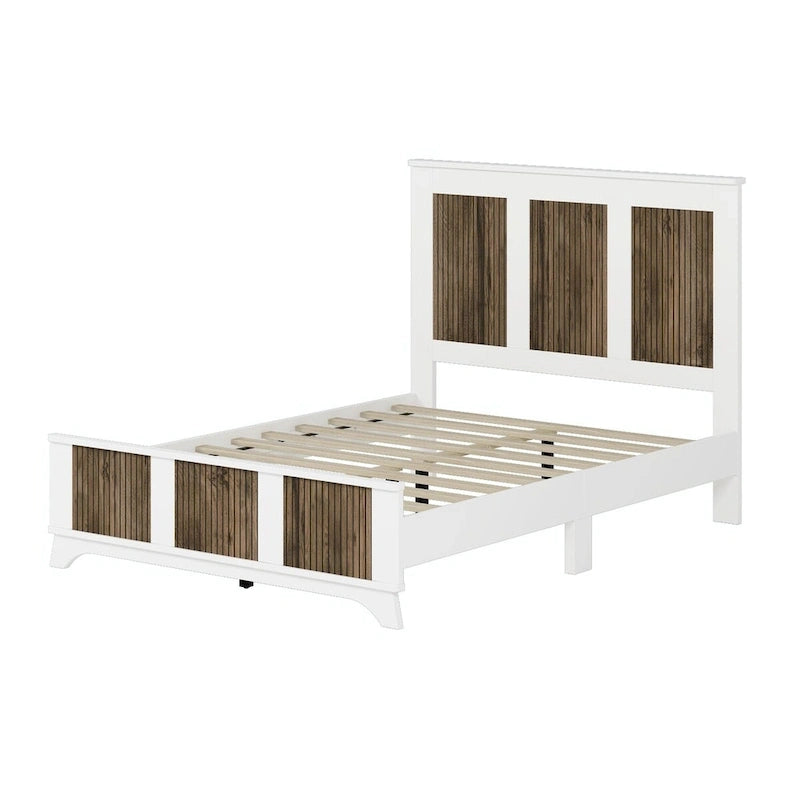Set 4 pezzi per camera da letto: letto a piattaforma stile rustico, comodino e cassettiera con maniglie in metallo