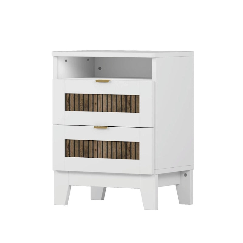 Set 4 pezzi per camera da letto: letto a piattaforma stile rustico, comodino e cassettiera con maniglie in metallo