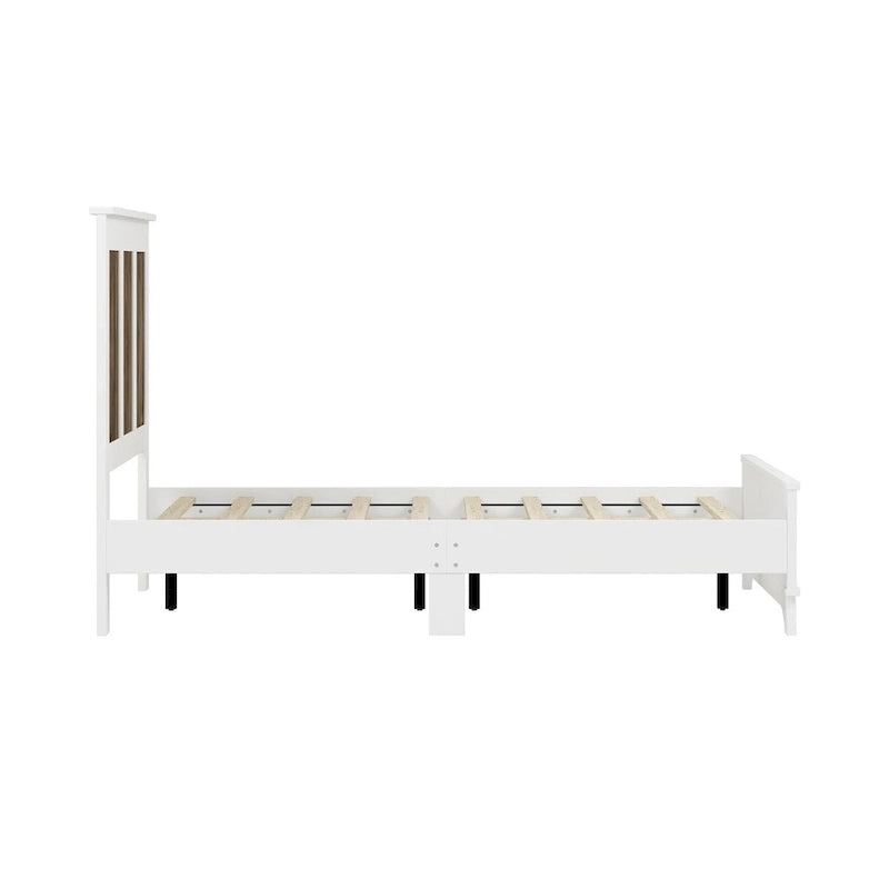 Set 4 pezzi per camera da letto: letto a piattaforma stile rustico, comodino e cassettiera con maniglie in metallo