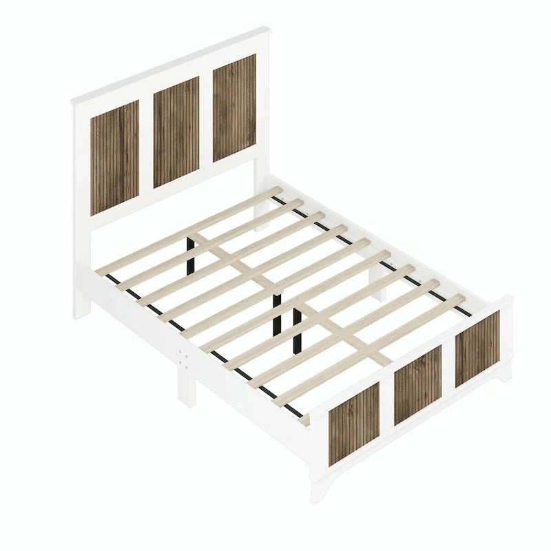Set 4 pezzi per camera da letto: letto a piattaforma stile rustico, comodino e cassettiera con maniglie in metallo