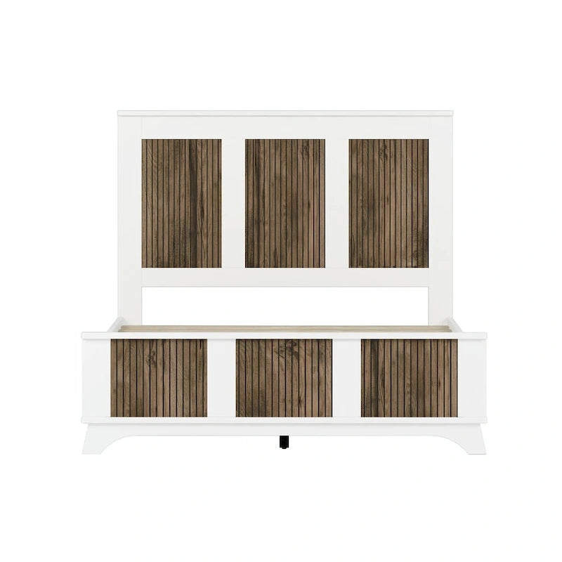 Set 4 pezzi per camera da letto: letto a piattaforma stile rustico, comodino e cassettiera con maniglie in metallo