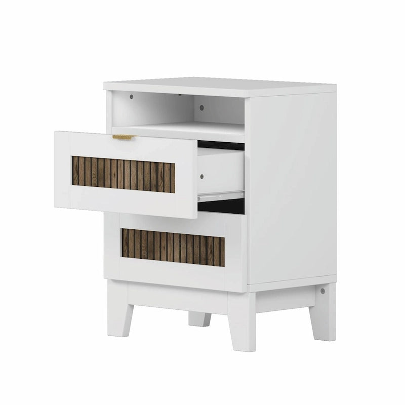 Set 4 pezzi per camera da letto: letto a piattaforma stile rustico, comodino e cassettiera con maniglie in metallo