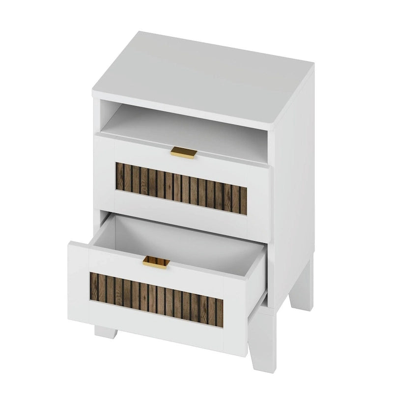 Set 4 pezzi per camera da letto: letto a piattaforma stile rustico, comodino e cassettiera con maniglie in metallo