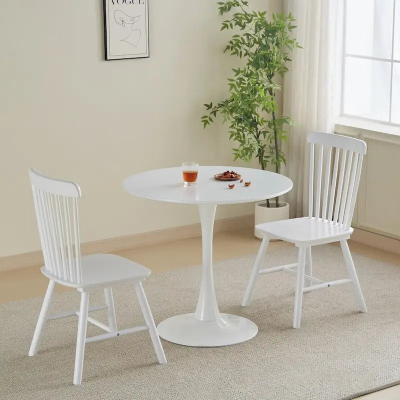Tavolo da pranzo rotondo, tavolo da cucina moderno, design a tulipano da 80 cm con piedistallo, tavolo casual medievale per 2-4 persone