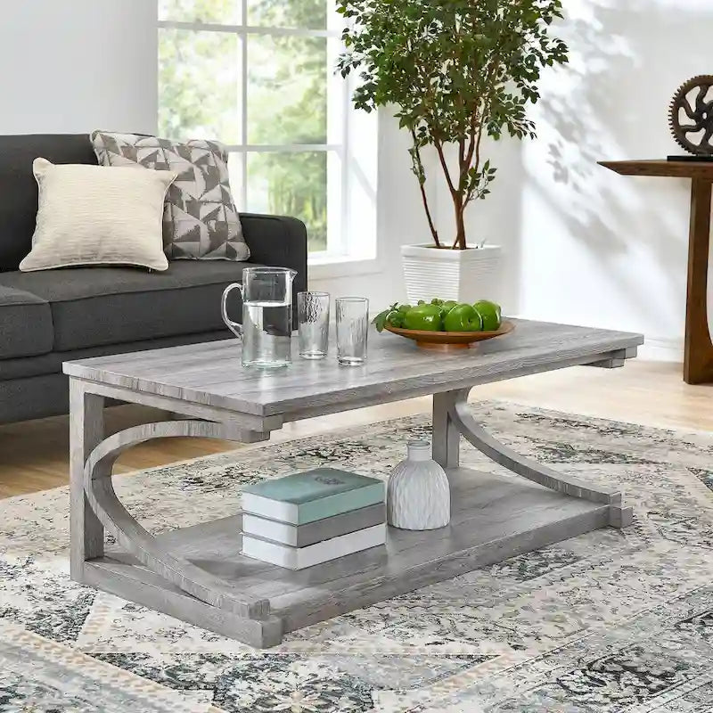 Unique Solid Wood Coffee Table with Storage Shelf