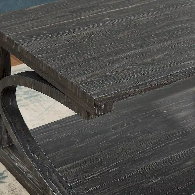 Unique Solid Wood Coffee Table with Storage Shelf