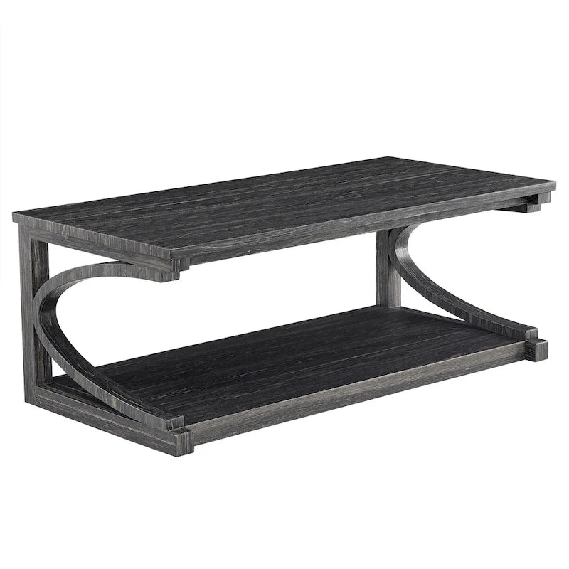 Unique Solid Wood Coffee Table with Storage Shelf