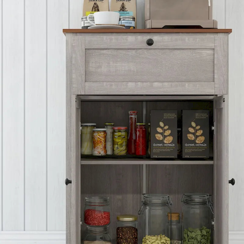 HOMCOM Farmhouse Barn Door Accent Cabinet, Kitchen Sideboard Storage Cabinet with Double Doors, Drawer, and Adjustable Shelf