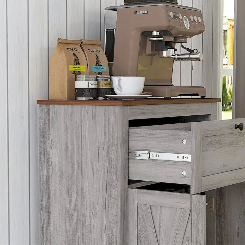 HOMCOM Farmhouse Barn Door Accent Cabinet, Kitchen Sideboard Storage Cabinet with Double Doors, Drawer, and Adjustable Shelf