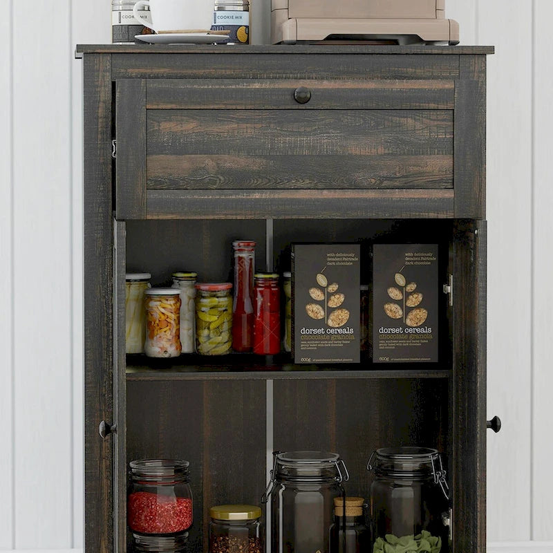 HOMCOM Farmhouse Barn Door Accent Cabinet, Kitchen Sideboard Storage Cabinet with Double Doors, Drawer, and Adjustable Shelf