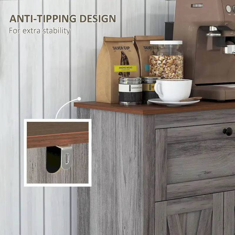 HOMCOM Farmhouse Barn Door Accent Cabinet, Kitchen Sideboard Storage Cabinet with Double Doors, Drawer, and Adjustable Shelf