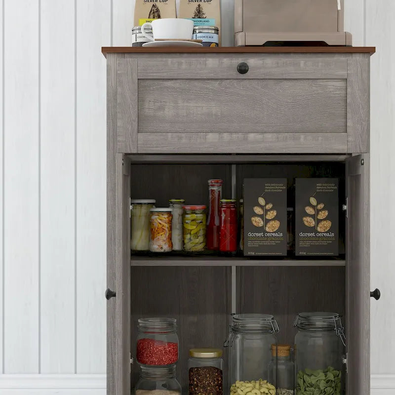 HOMCOM Farmhouse Barn Door Accent Cabinet, Kitchen Sideboard Storage Cabinet with Double Doors, Drawer, and Adjustable Shelf