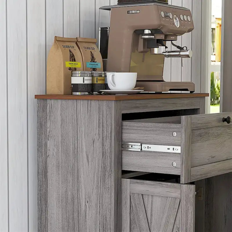 HOMCOM Farmhouse Barn Door Accent Cabinet, Kitchen Sideboard Storage Cabinet with Double Doors, Drawer, and Adjustable Shelf