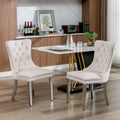 Sedie da pranzo imbottite in velluto con borchie e gambe in acciaio inossidabile placcato argento, set da 2