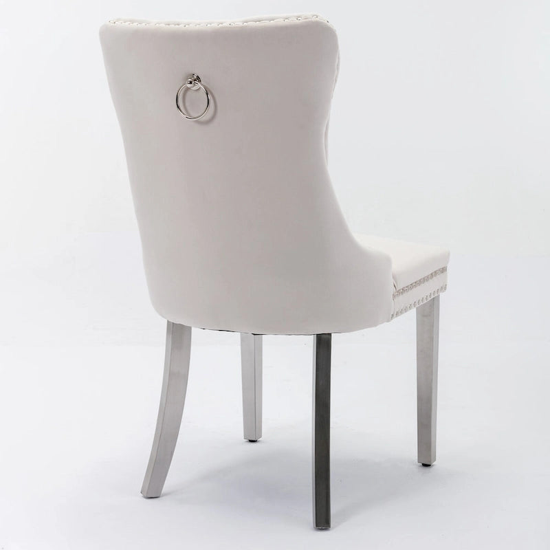 Sedie da pranzo imbottite in velluto con borchie e gambe in acciaio inossidabile placcato argento, set da 2