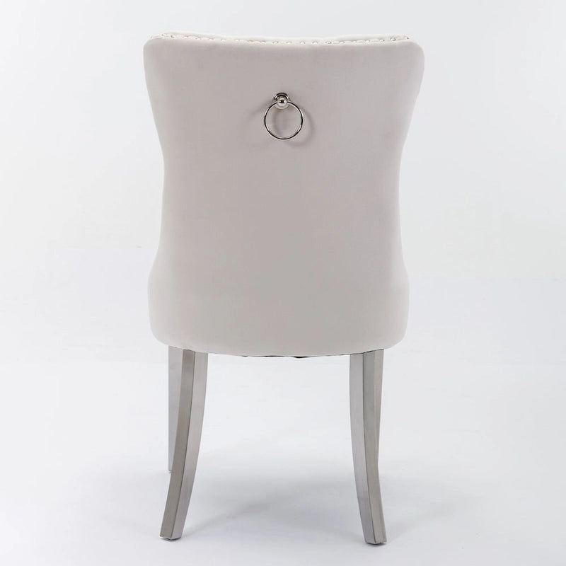 Sedie da pranzo imbottite in velluto con borchie e gambe in acciaio inossidabile placcato argento, set da 2