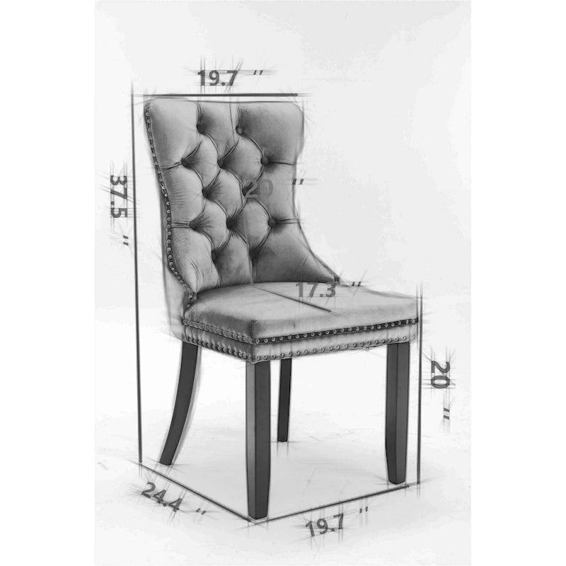 Sedie da pranzo imbottite in velluto con borchie e gambe in acciaio inossidabile placcato argento, set da 2