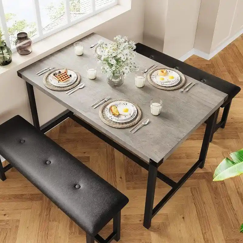 Set tavolo da pranzo per 4, tavolo da cucina con 2 panche imbottite