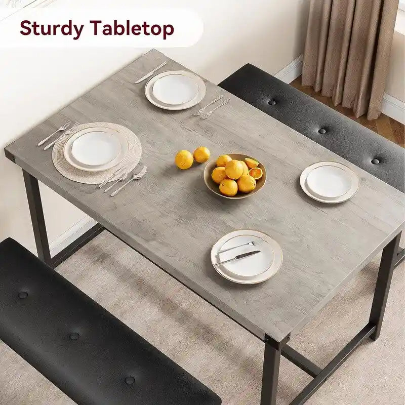Set tavolo da pranzo per 4, tavolo da cucina con 2 panche imbottite