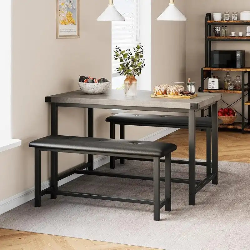 Set tavolo da pranzo per 4, tavolo da cucina con 2 panche imbottite