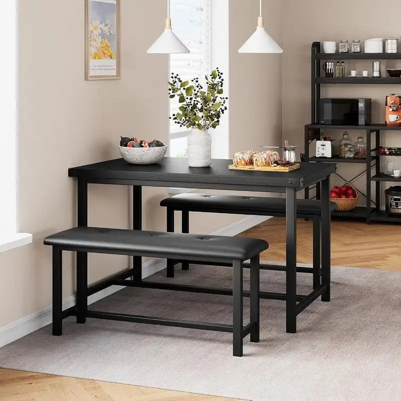Set tavolo da pranzo per 4, tavolo da cucina con 2 panche imbottite