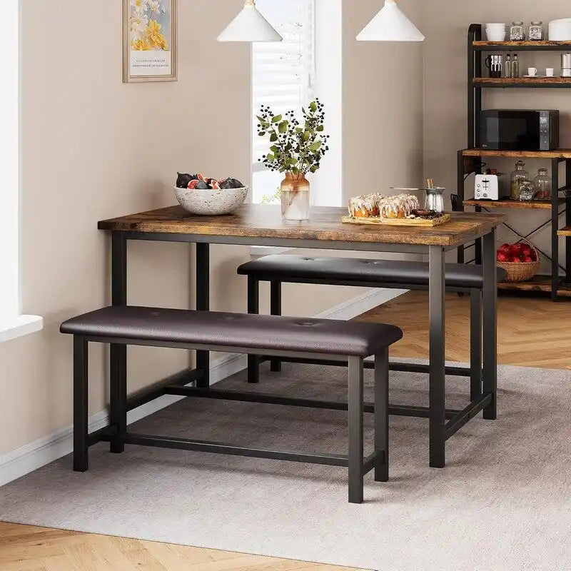 Set tavolo da pranzo per 4, tavolo da cucina con 2 panche imbottite
