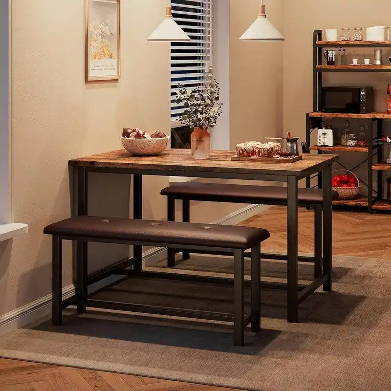 Set tavolo da pranzo per 4, tavolo da cucina con 2 panche imbottite