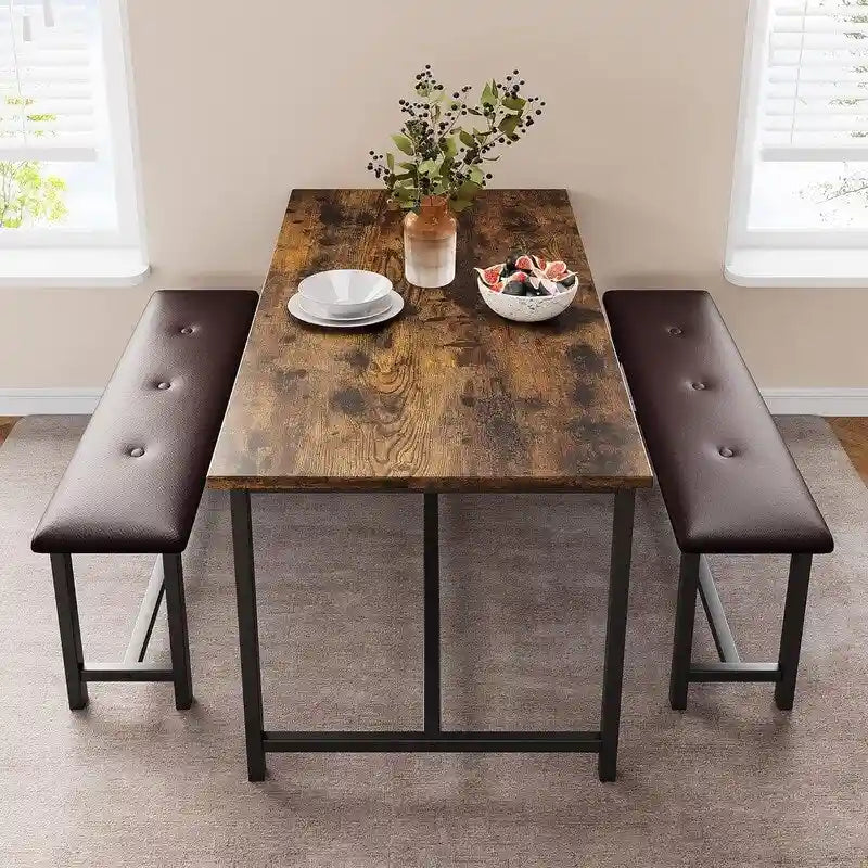 Set tavolo da pranzo per 4, tavolo da cucina con 2 panche imbottite