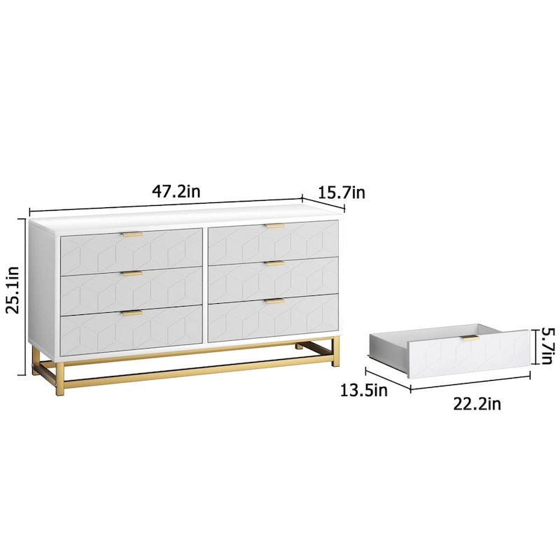 6 Drawer Dresser for Bedroom, Wood Chest of Drawers