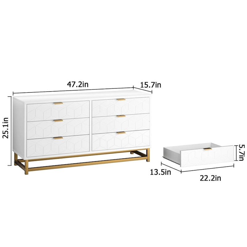 6 Drawer Dresser for Bedroom, Wood Chest of Drawers