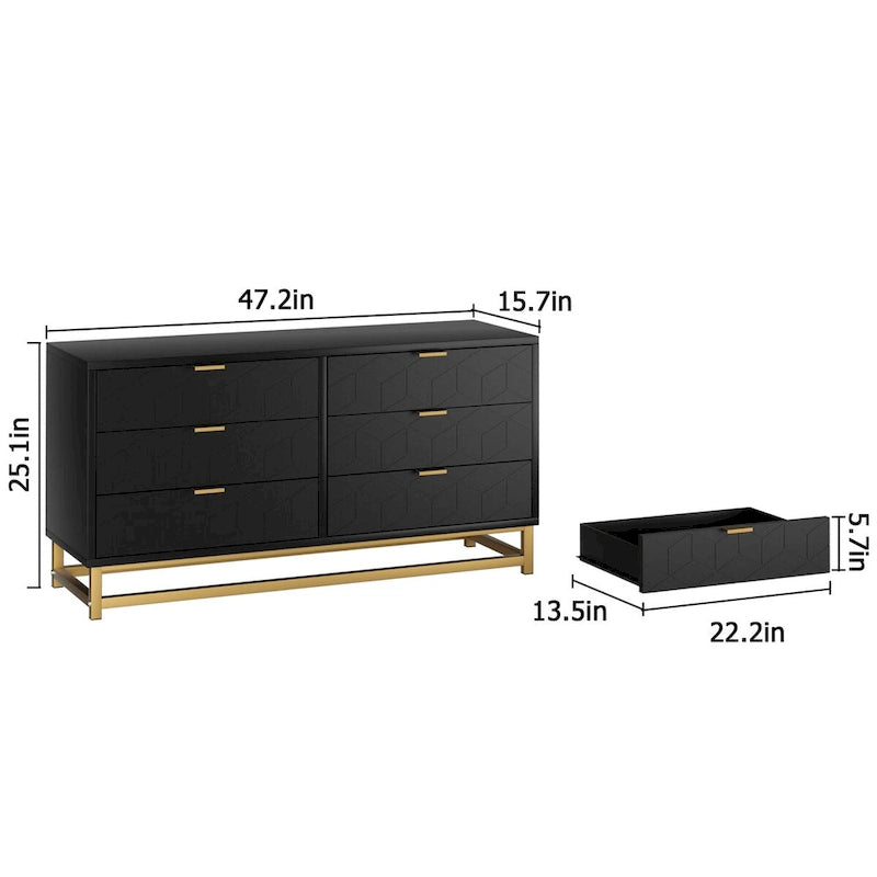 6 Drawer Dresser for Bedroom, Wood Chest of Drawers