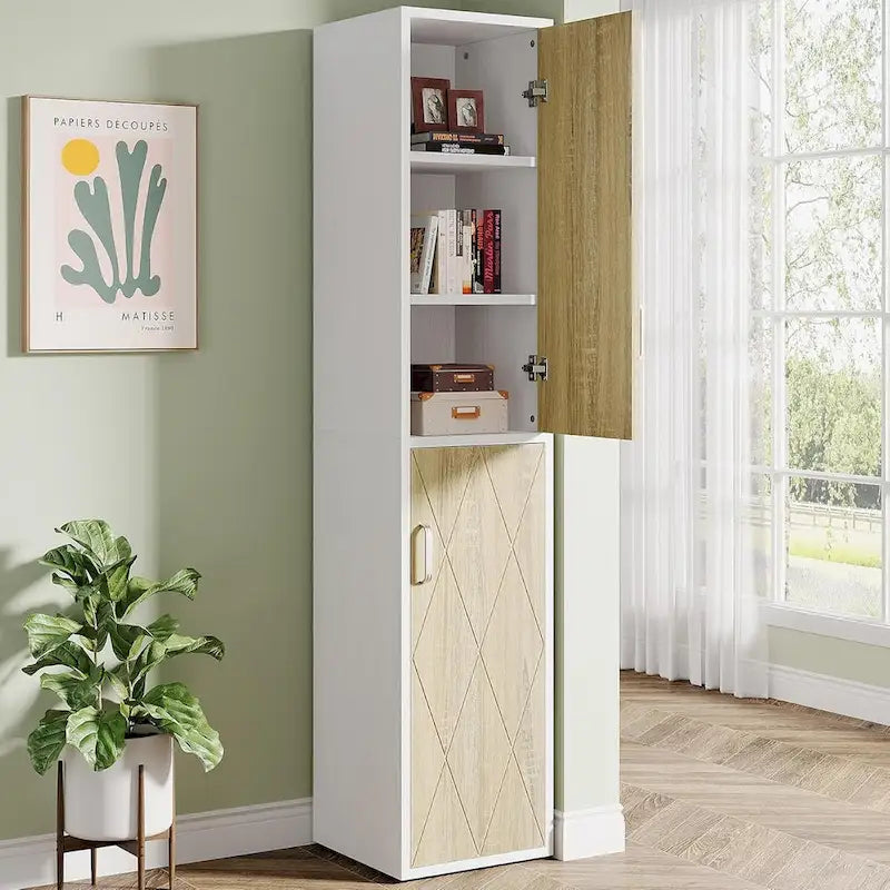 Mobiletto contenitore in legno da 75,39 pollici, mobile alto da pavimento con 2 ante e 6 ripiani