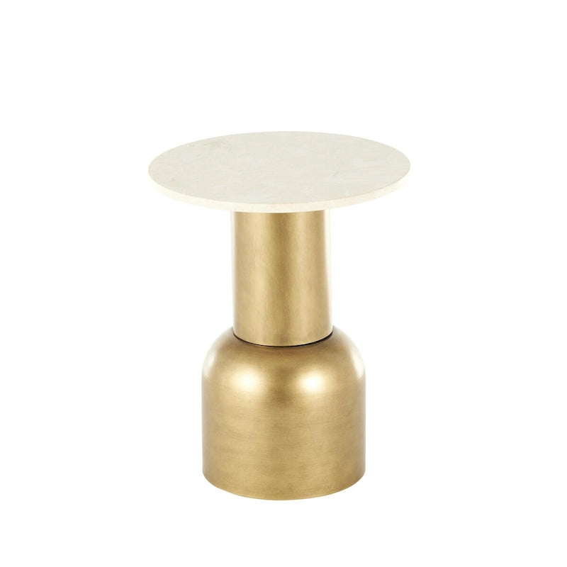 Metal Pedestal Side End Accent Table with Cream Marble Tabletop - Gold - Roche River Decor