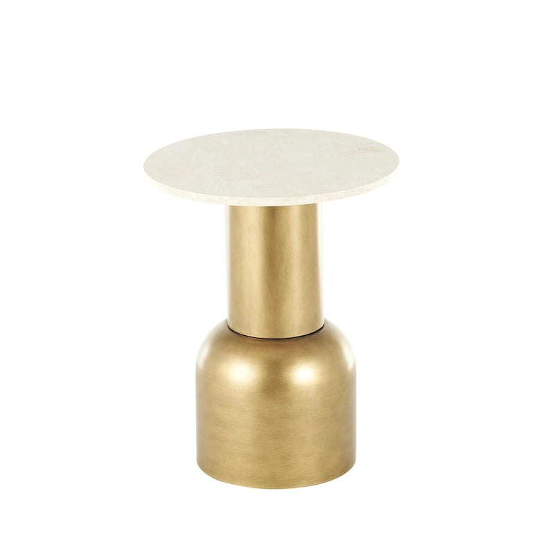 Metal Pedestal Side End Accent Table with Cream Marble Tabletop - Gold - Roche River Decor