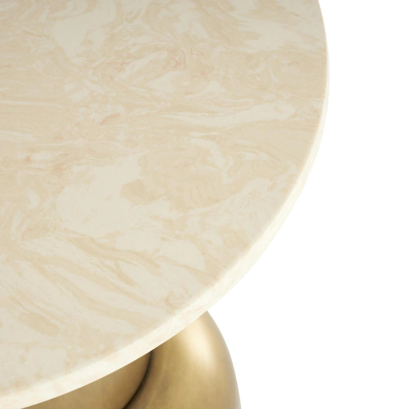 Metal Pedestal Side End Accent Table with Cream Marble Tabletop - Gold - Roche River Decor