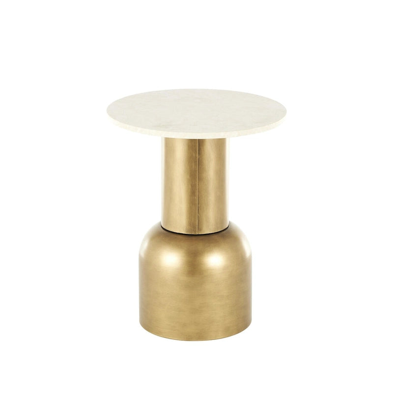 Metal Pedestal Side End Accent Table with Cream Marble Tabletop - Gold - Roche River Decor