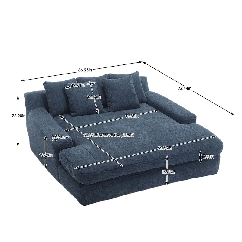 Chenille Upholstered 2-seater Deep Seat lazy sofa bed With 5 back pillows