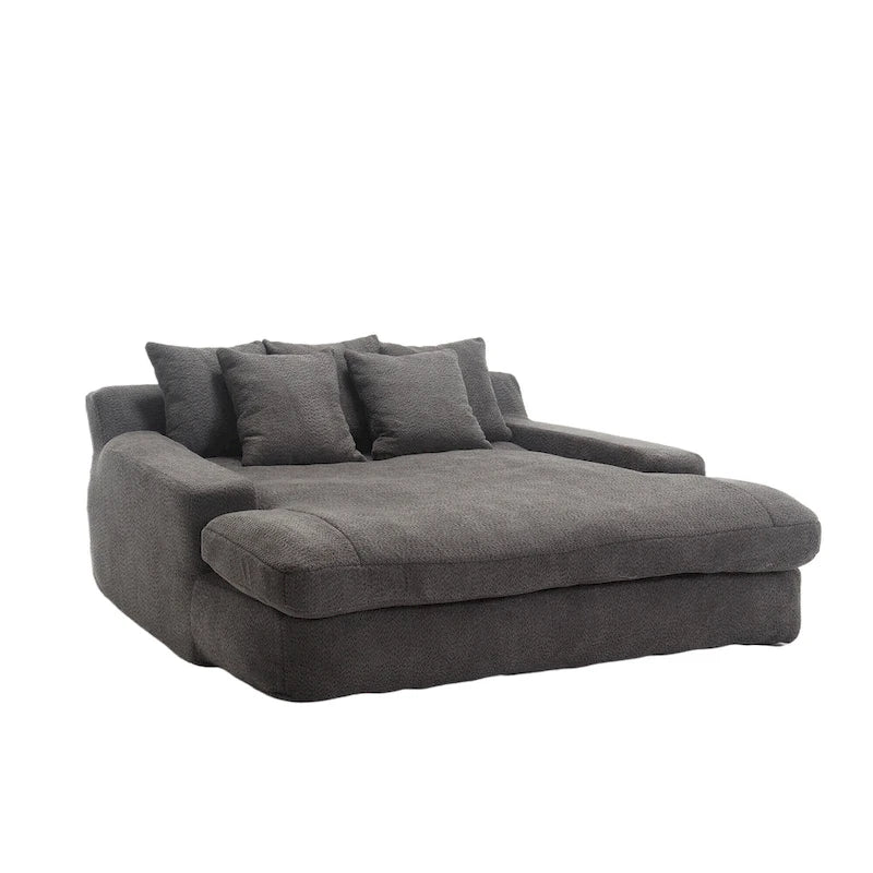 Chenille Upholstered 2-seater Deep Seat lazy sofa bed With 5 back pillows