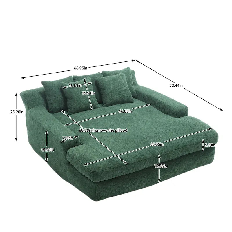 Chenille Upholstered 2-seater Deep Seat lazy sofa bed With 5 back pillows