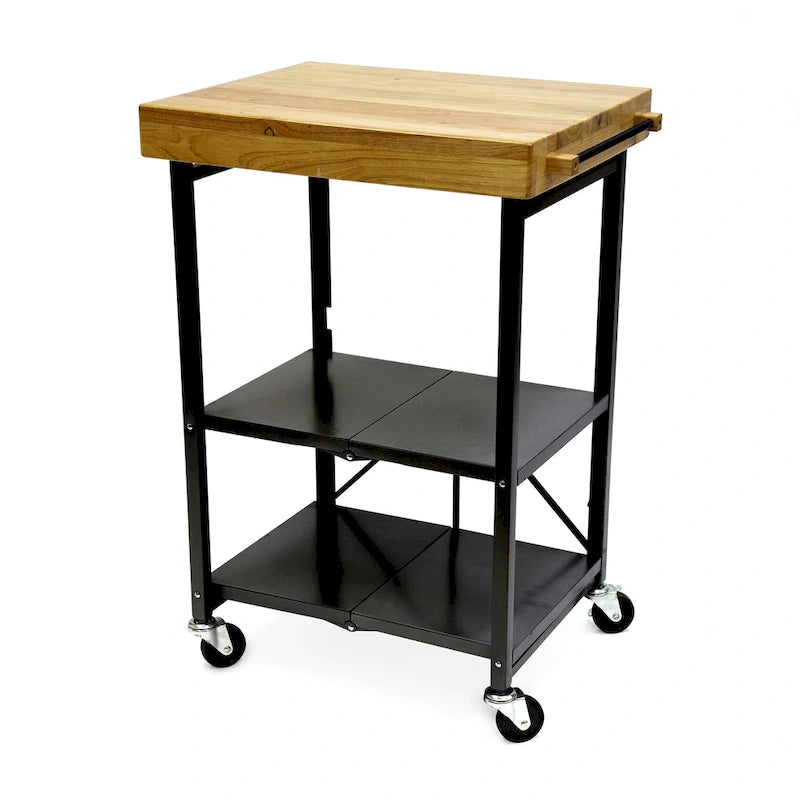 Carrello da cucina/bar portatile pieghevole Origami con ruote e piano in legno massello, argento