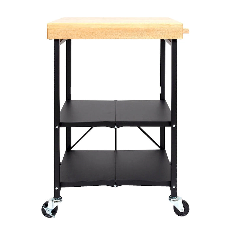 Carrello da cucina/bar portatile pieghevole Origami con ruote e piano in legno massello, argento