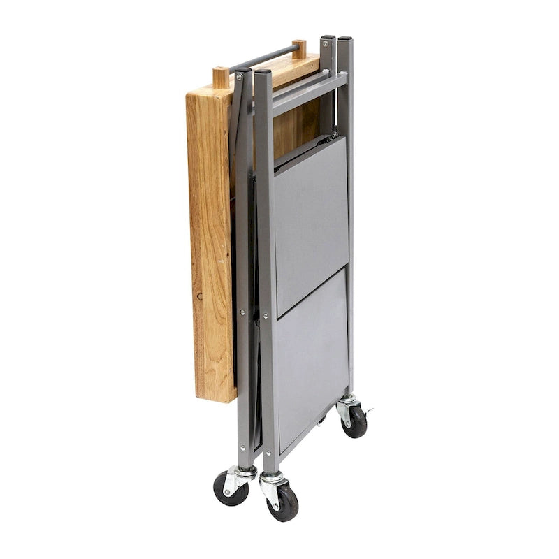 Carrello da cucina/bar portatile pieghevole Origami con ruote e piano in legno massello, argento