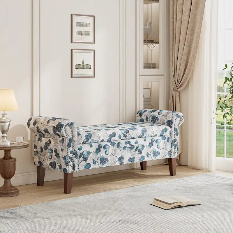 Panca-Contenitore Ottomana Tradizionale Wallen con Braccioli Arrotondati e Rivetti Decorativi