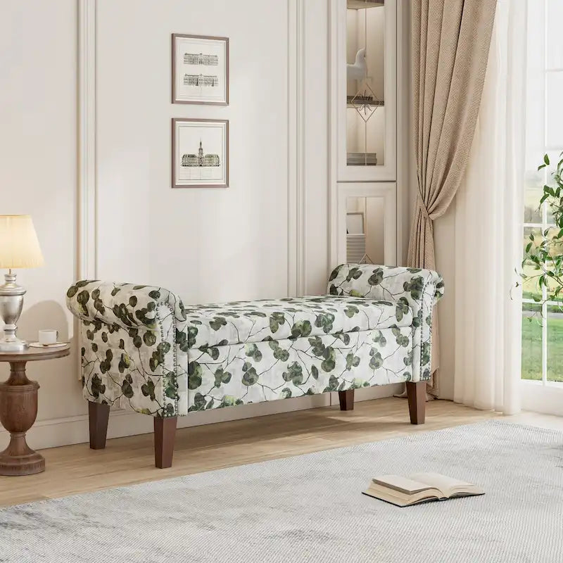 Panca-Contenitore Ottomana Tradizionale Wallen con Braccioli Arrotondati e Rivetti Decorativi