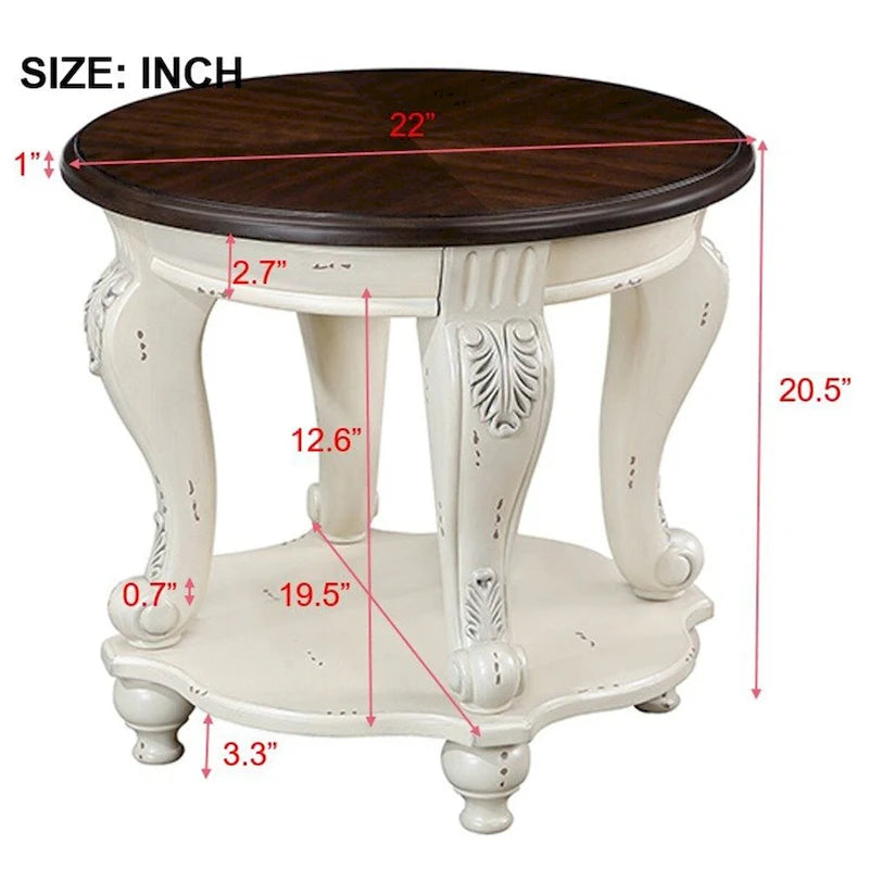 Set Tavolino da caffè, Tavolino da caffè e Due Tavolini Laterali Set da 3 Pezzi per Ufficio, Soggiorno, Top Bianco Scrostato e Ciliegio