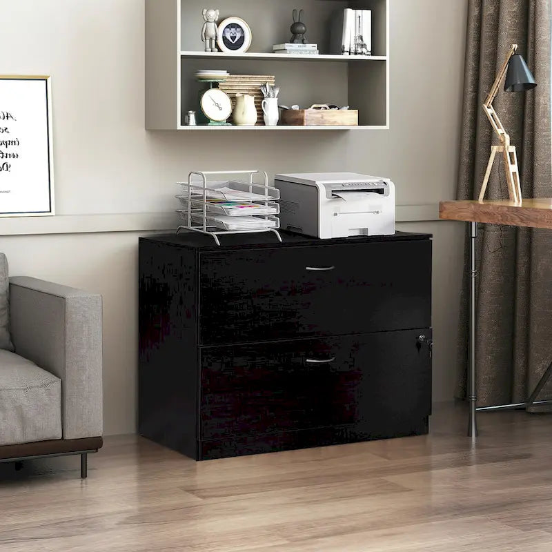 30 Wooden Lateral File Cabinet with Two Spacious Drawers, One Lockable - Suitable for Home Office, Offering Ample Space
