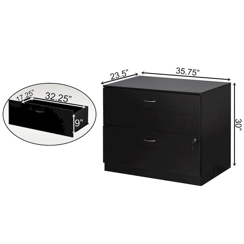 30 Wooden Lateral File Cabinet with Two Spacious Drawers, One Lockable - Suitable for Home Office, Offering Ample Space