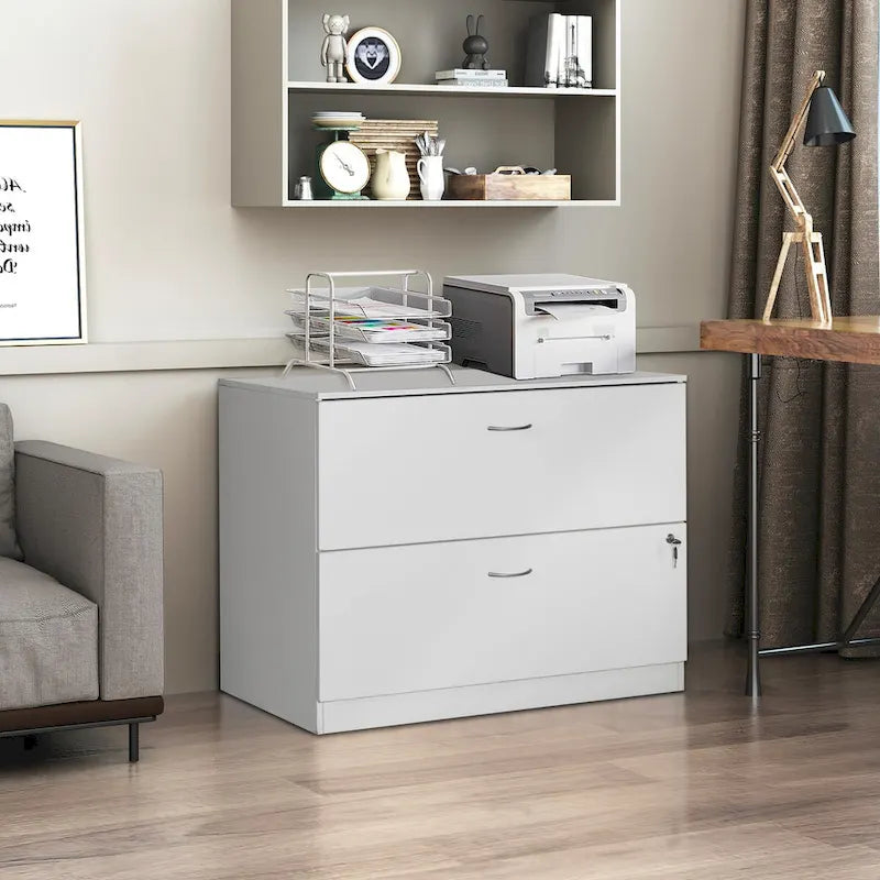 30 Wooden Lateral File Cabinet with Two Spacious Drawers, One Lockable - Suitable for Home Office, Offering Ample Space