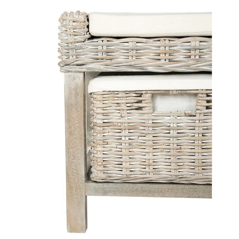 SAFAVIEH Rosalinda Rattan Panca Contenitore Bianca a 3 Cassetti - 120Lx40Px45A